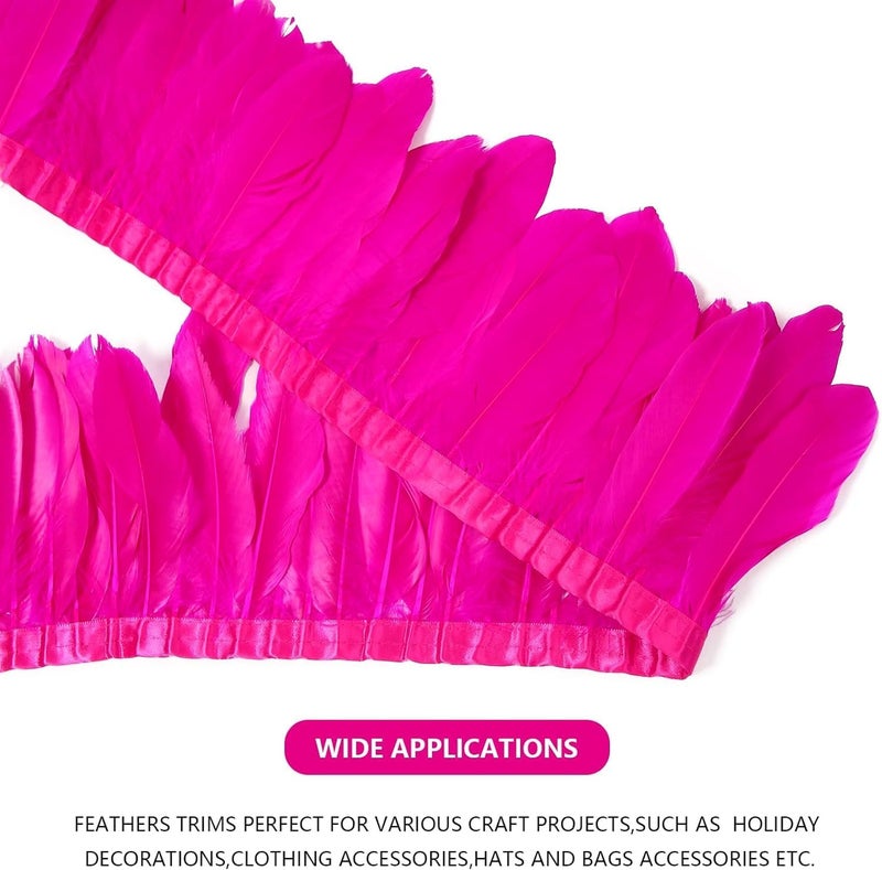 MAOFENG 2 Yards Natural Goose Feathers Trim Sewing Fringe Fashion Dress Sewing 6-8inch for DIY Handicrafts Costumes Decoration,Rose Red - Image 4
